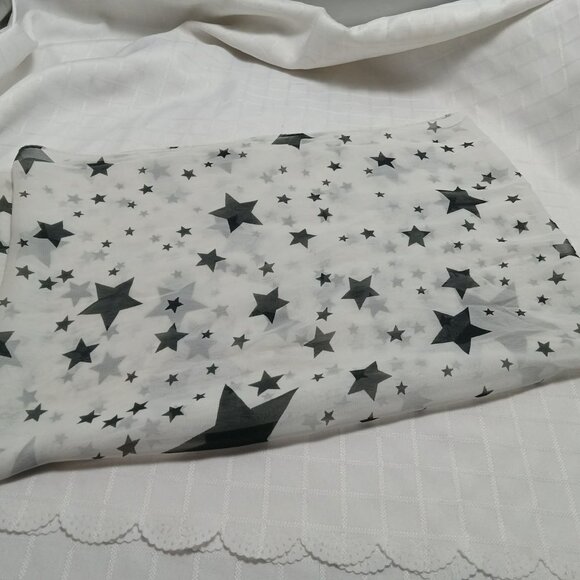 White silk scarf with black stars design - Picture 1 of 2